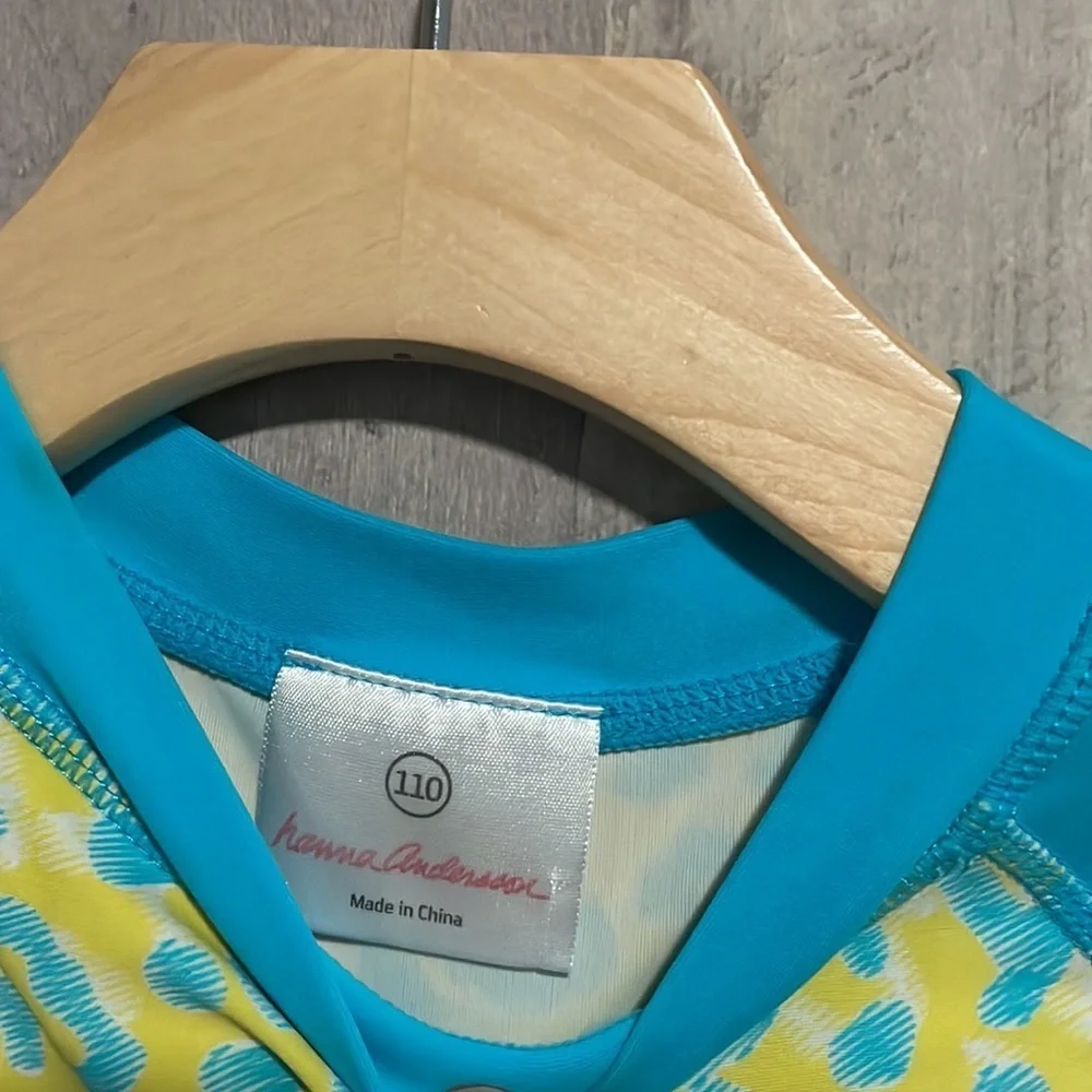 Hanna Andersson aqua animal print long sleeve rashguard